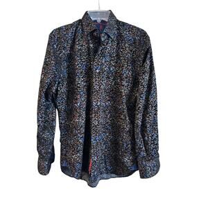 Visconti Black Men’s Long Sleeve Button Up Shirt Velvet Detail Size Medium